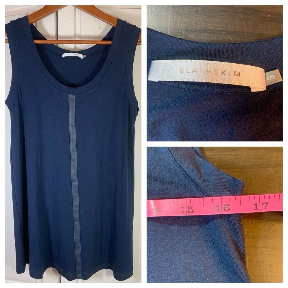 Elaine Kim Tank Top Tunic Womens Small Navy Blue Soft Quiet Luxury Sophisticated